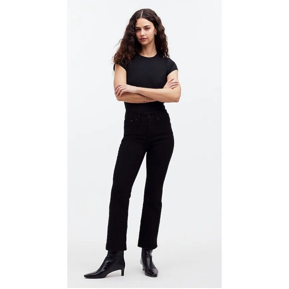 Madewell $138 Tall Kickout Crop Jeans Black Wash Rinse Size T28 NM810